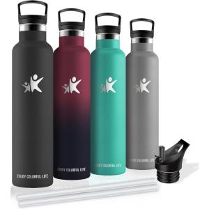 Bouteille d&rsquo;eau isotherme en acier inoxydable sans BPA pour le sport, le camping et la randonnée 1 l(Noir)