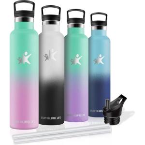 Bouteille d&rsquo;eau isotherme en acier inoxydable sans BPA pour le sport, le camping et la randonnée 1 l(Vert-rose)