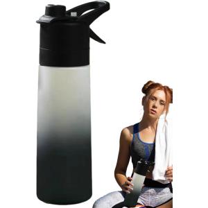 Générique Bouteille D&rsquo;eau Brumisante – Bouteille Pulvérisateur Réutilisable Avec Paille – Anti-fuite Tasse Givrée Dégradée Pour Enfant, Adulte, Garçon, Fille, L&rsquo;école, Camping, Gym, Sport, Yoga(Black)