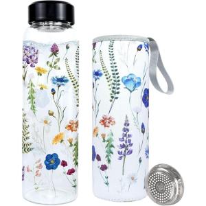 PAPU Bouteille D&rsquo;Eau Verre 1 Litre,Goulot Large 5,5 cm, 1 000 ml,Étanche,Avec Couvercle Protection Eucalyptus Filtre Acier Inoxydable,Sans Bpa,Étanche,Idéale pour Sport Bureau(Bleu-violet)