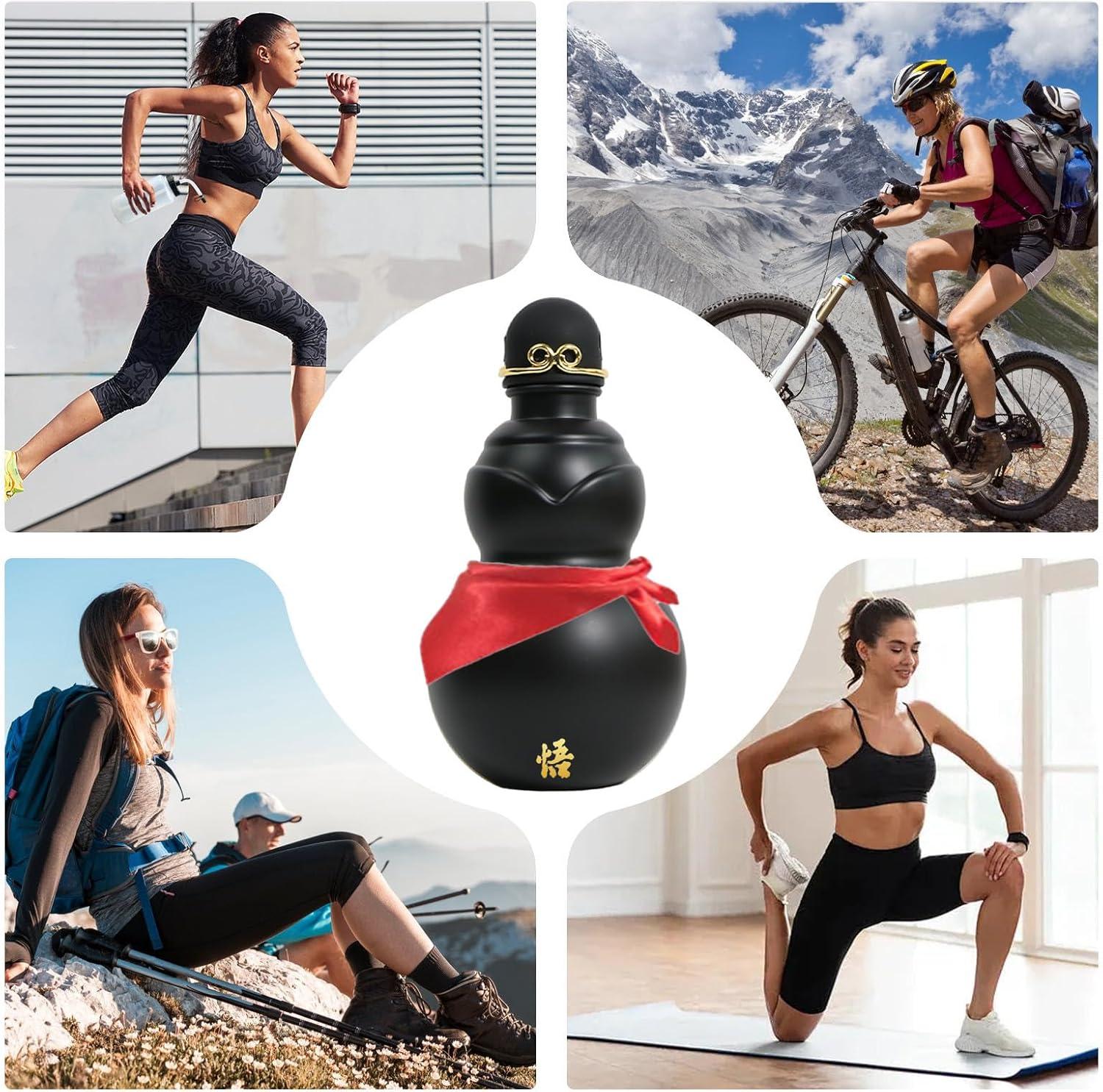 image:imageBolas De Natal 900ml Conteneur de Boisson Chinois Bouteille Deau Sportive Pour Les Enthousiastes De Plein Air Voyageurs Jardiniers Sorties De Camping Cours De Yoga PiqueNiques Plage SalNoir