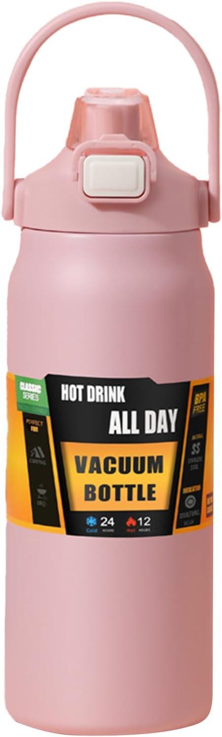 image:imageBouteille Isotherme1500ml En Acier Inoxydable tanche Gobelet Avec Paille Bouteille dEau Sportive Pour Femmes Hommes cole Sports Maison Voyage Caf BoissonsRose