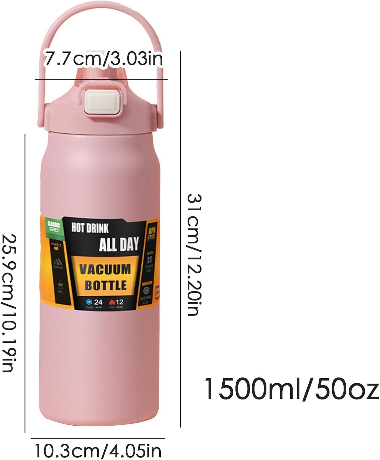 image:imageBouteille Isotherme1500ml En Acier Inoxydable tanche Gobelet Avec Paille Bouteille dEau Sportive Pour Femmes Hommes cole Sports Maison Voyage Caf BoissonsRose