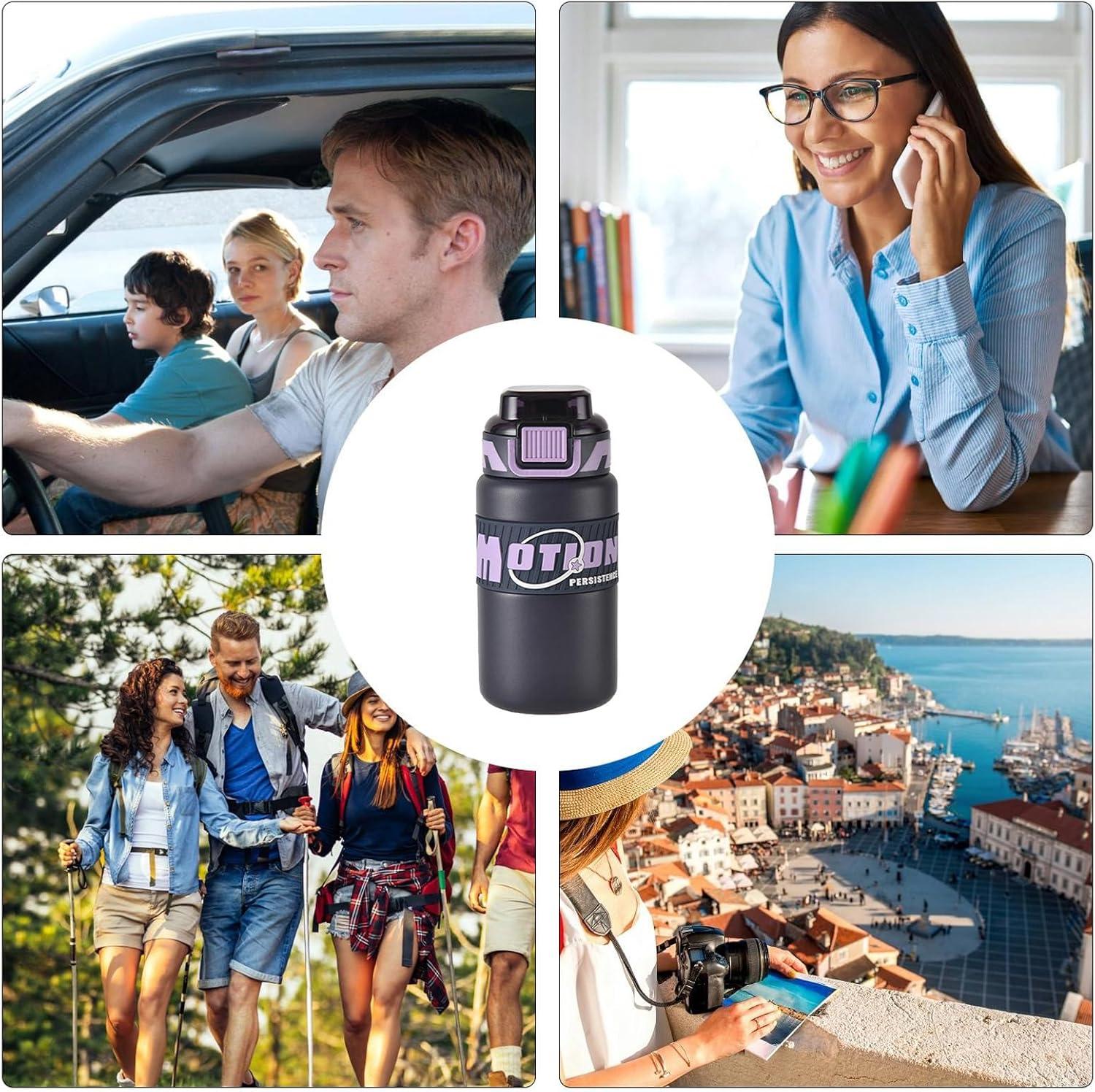 image:imageGourde dEau Sportive Gobelet Paille 640ml Pour Boisson De Voyage Bouteille en Acier Inoxydable avec Couvercle Paille Pour La Randonne LEscalade Les Activits De Plein Air LAlpinisme Le PiquViolet