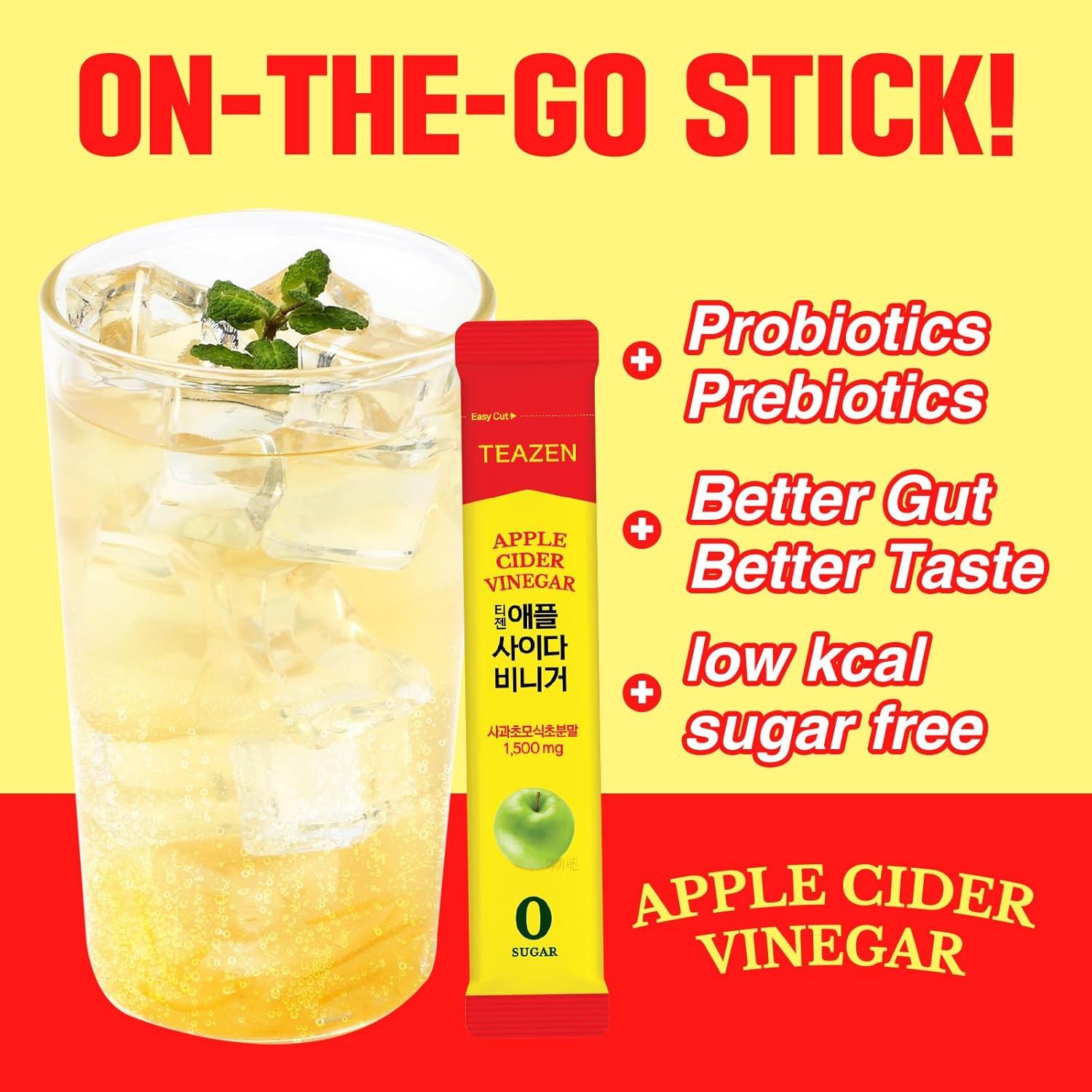 image:imageTEAZEN Vinaigre de Cidre de Pomme Sans Sucre Boisson instantane au th vert 10 sachets Sans sucre vgtalien faible en calories Mlange japonais pour lnergie et le mtabolisme