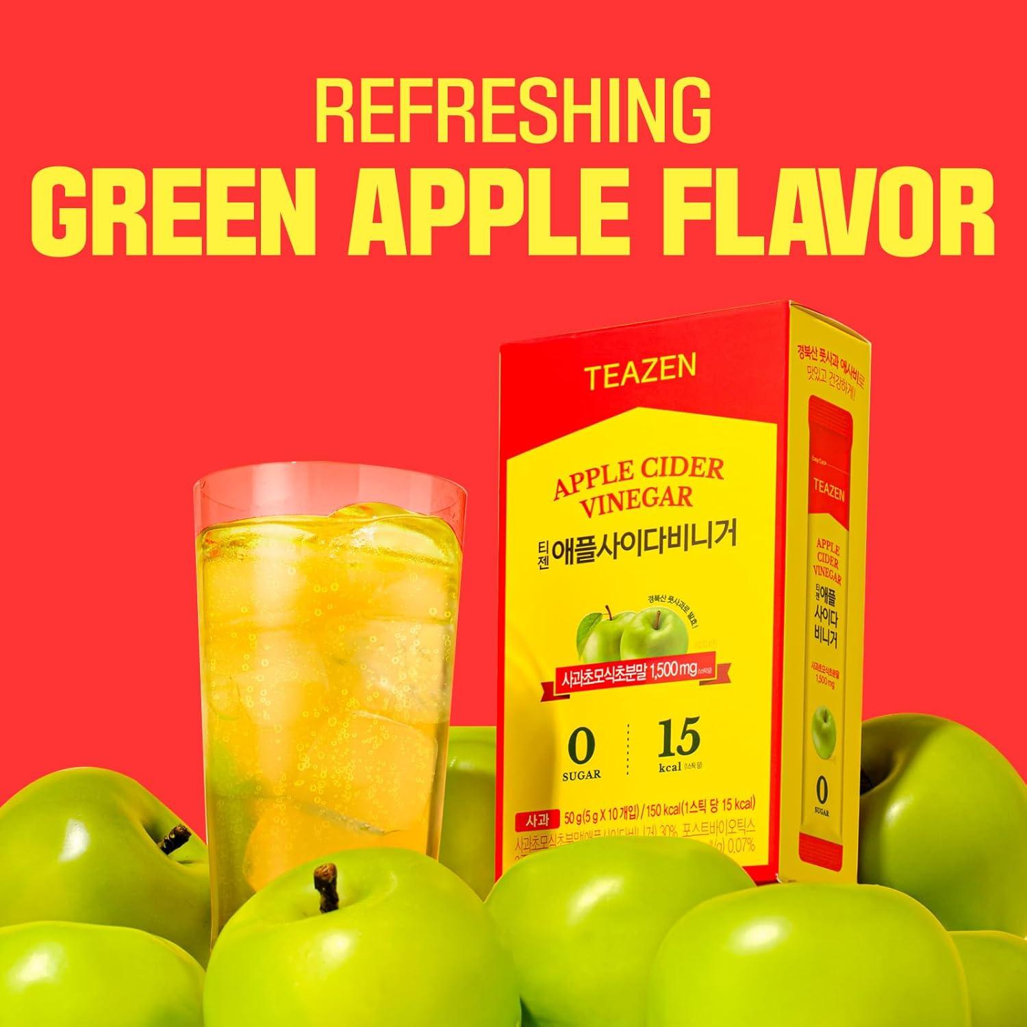 image:imageTEAZEN Vinaigre de Cidre de Pomme Sans Sucre Boisson instantane au th vert 10 sachets Sans sucre vgtalien faible en calories Mlange japonais pour lnergie et le mtabolisme