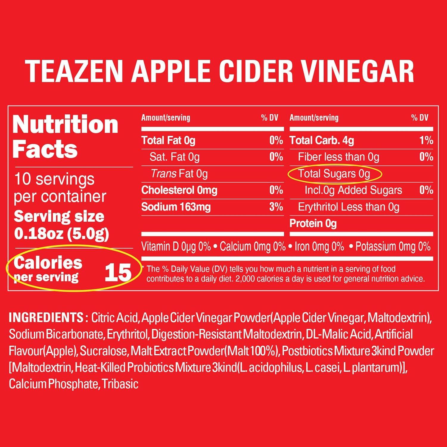 image:imageTEAZEN Vinaigre de Cidre de Pomme Sans Sucre Boisson instantane au th vert 10 sachets Sans sucre vgtalien faible en calories Mlange japonais pour lnergie et le mtabolisme
