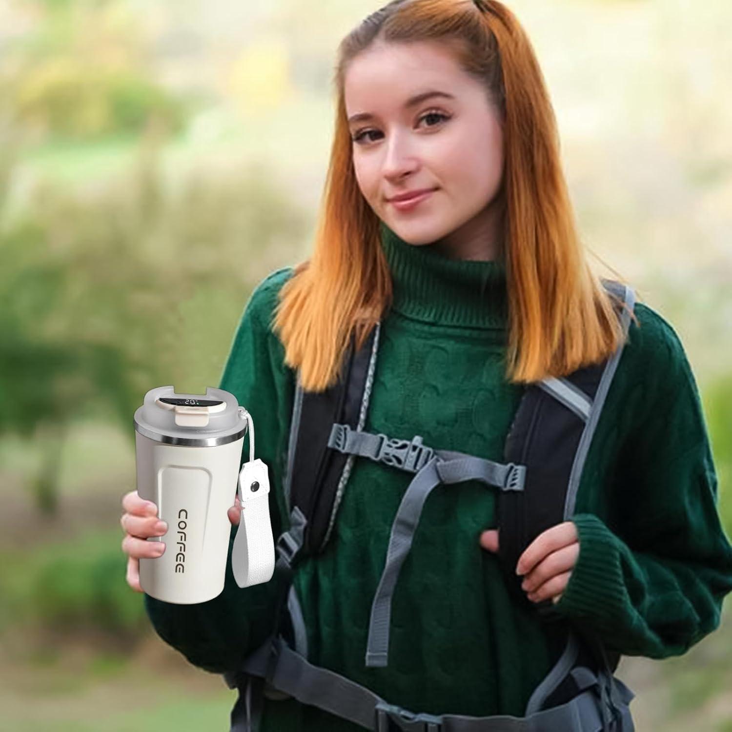 image:imageTasse caf de voyage Tasse isotherme avec affichage numrique de la temprature Conteneurs de boissons sportives Bouteille deau de temprature pour eau th caf et jusBlanc