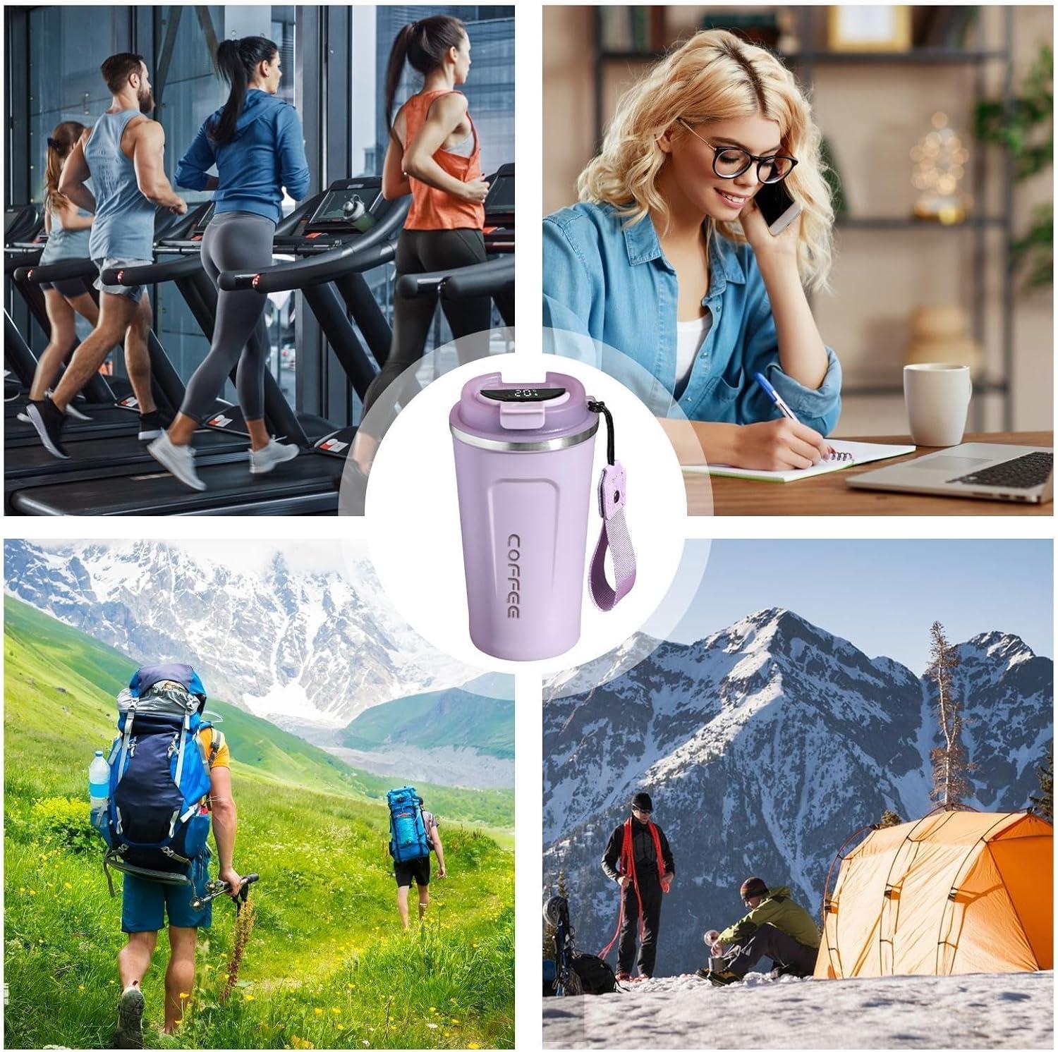 image:imageTasse caf de voyage Tasse isotherme avec affichage numrique de la temprature Conteneurs de boissons sportives Bouteille deau de temprature pour eau th caf et jusViolet