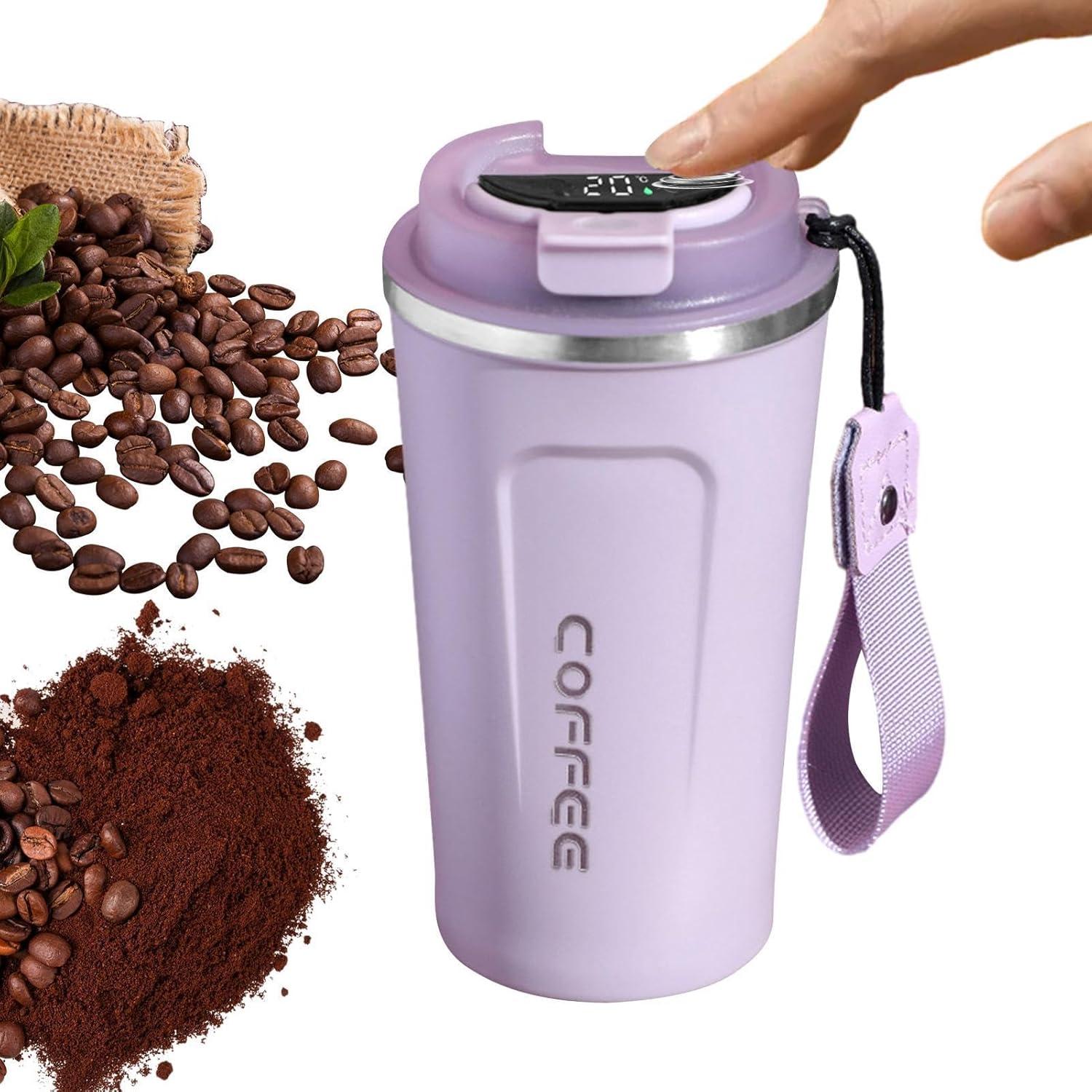 image:imageTasse caf de voyage Tasse isotherme avec affichage numrique de la temprature Conteneurs de boissons sportives Bouteille deau de temprature pour eau th caf et jusViolet