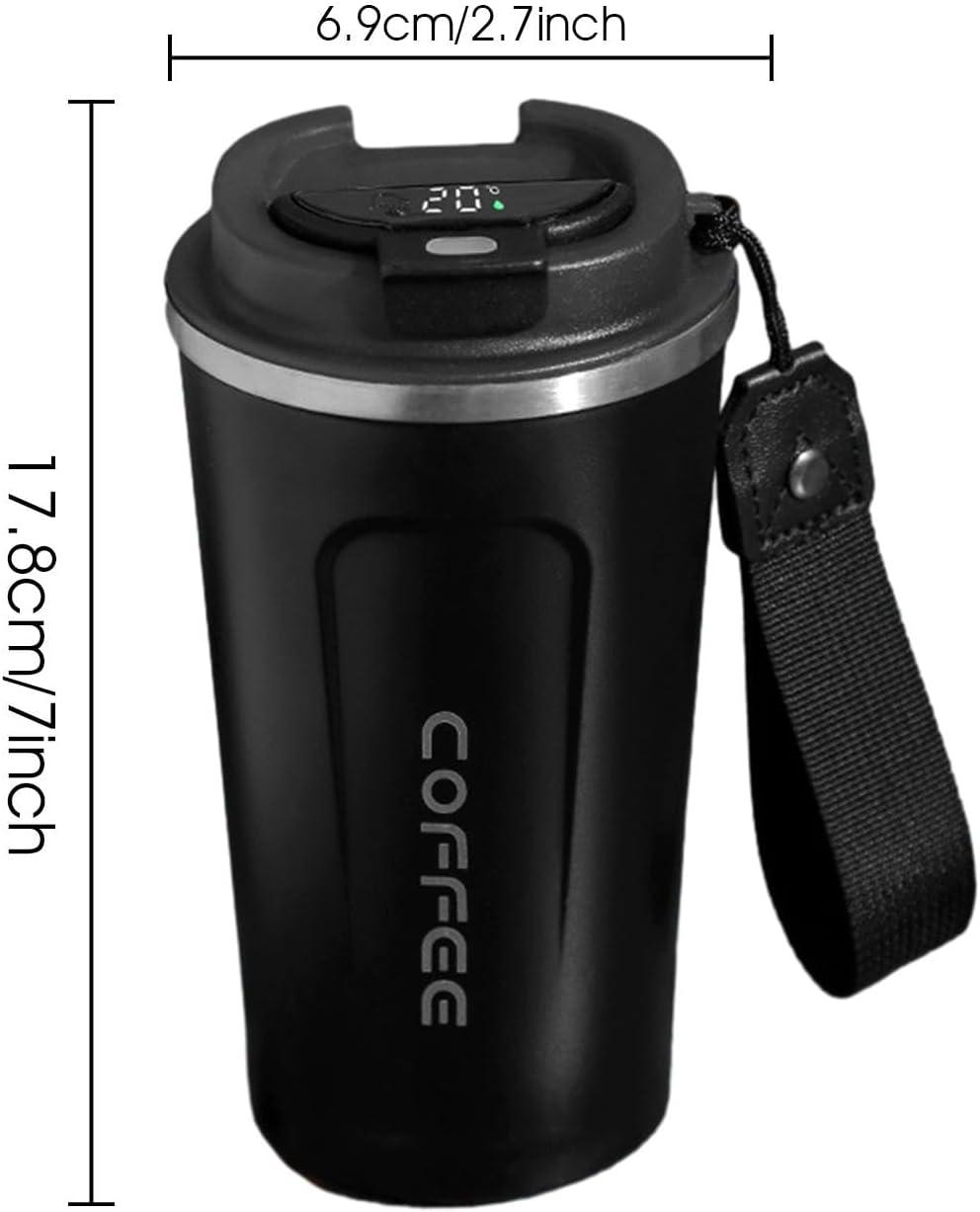 image:imageTasse caf de voyage Tasse isotherme avec affichage numrique de la temprature Conteneurs de boissons sportives Bouteille deau de temprature pour eau th caf et jusNoir
