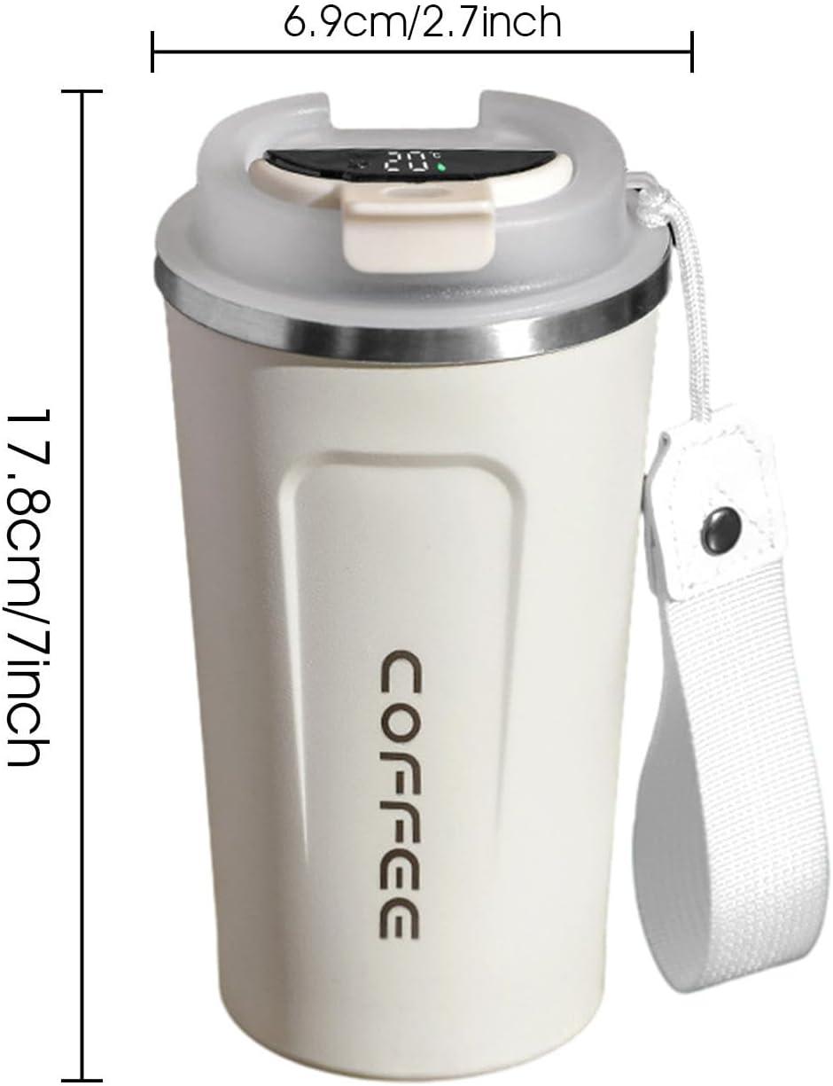 image:imageTasse caf de voyage Tasse isotherme avec affichage numrique de la temprature Conteneurs de boissons sportives Bouteille deau de temprature pour eau th caf et jusBlanc