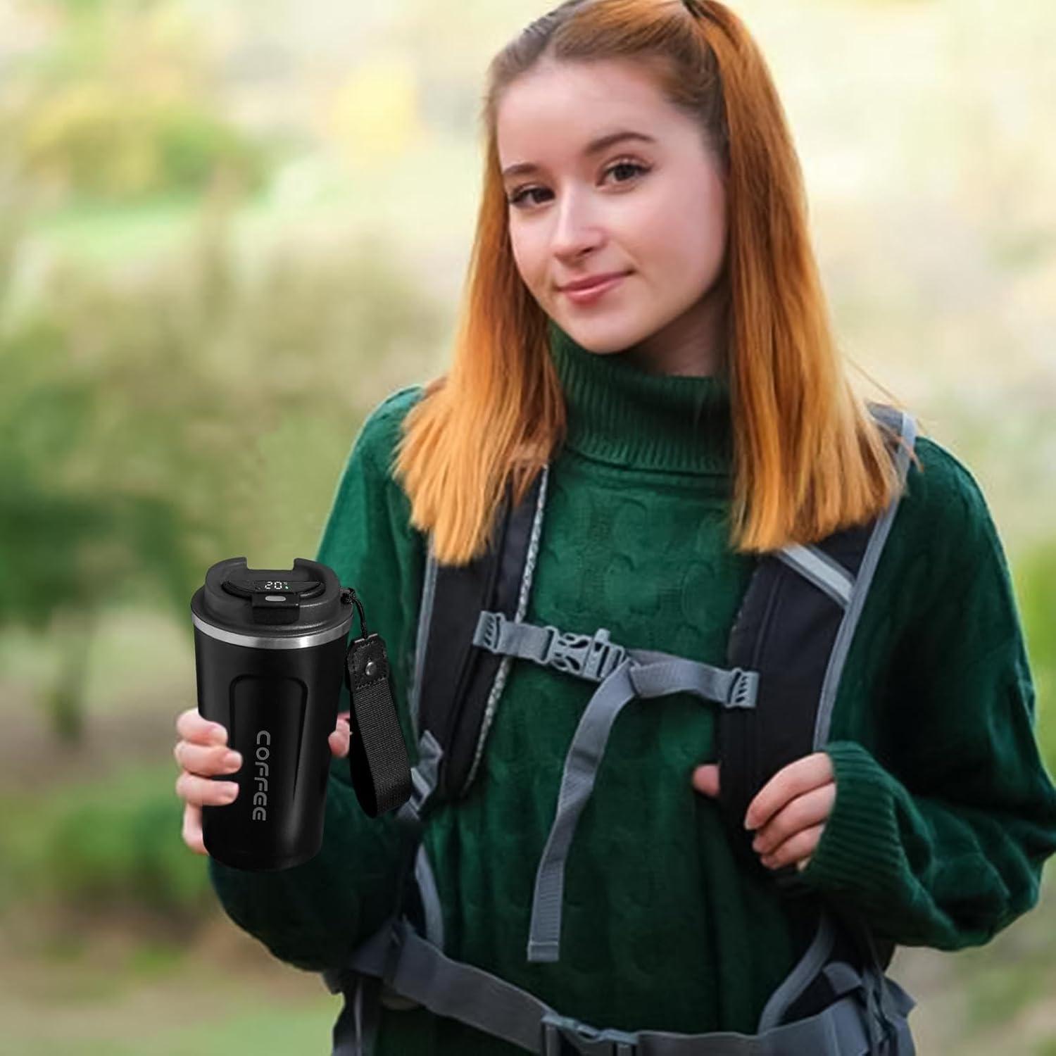 image:imageTasse caf de voyage Tasse isotherme avec affichage numrique de la temprature Conteneurs de boissons sportives Bouteille deau de temprature pour eau th caf et jusNoir