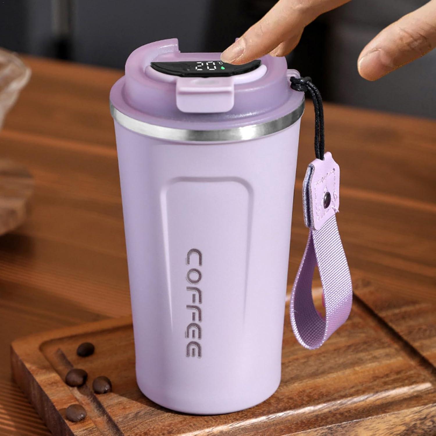 image:imageTasse caf de voyage Tasse isotherme avec affichage numrique de la temprature Conteneurs de boissons sportives Bouteille deau de temprature pour eau th caf et jusViolet