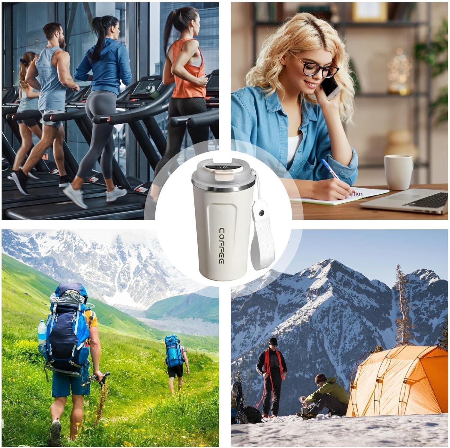 image:imageTasse caf de voyage Tasse isotherme avec affichage numrique de la temprature Conteneurs de boissons sportives Bouteille deau de temprature pour eau th caf et jusBlanc