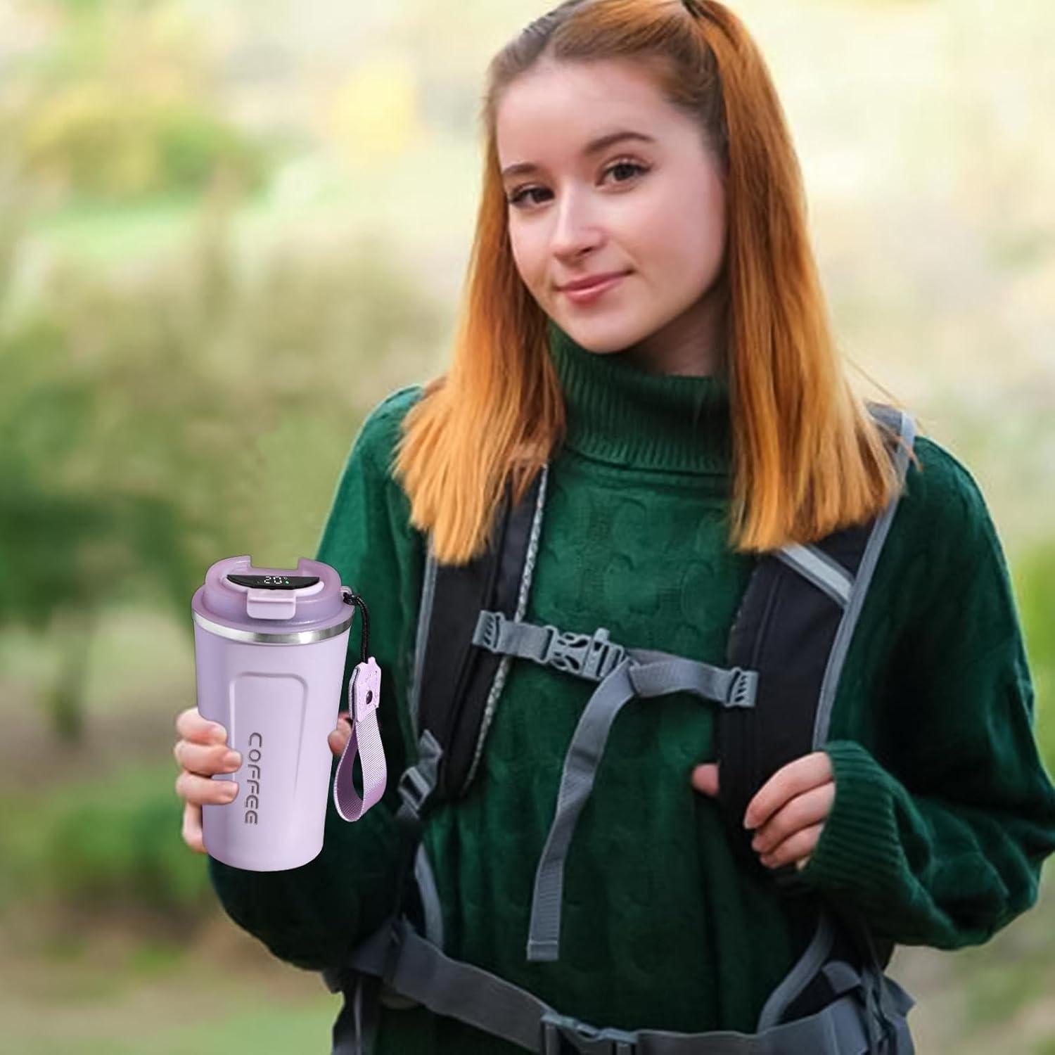 image:imageTasse caf de voyage Tasse isotherme avec affichage numrique de la temprature Conteneurs de boissons sportives Bouteille deau de temprature pour eau th caf et jusViolet