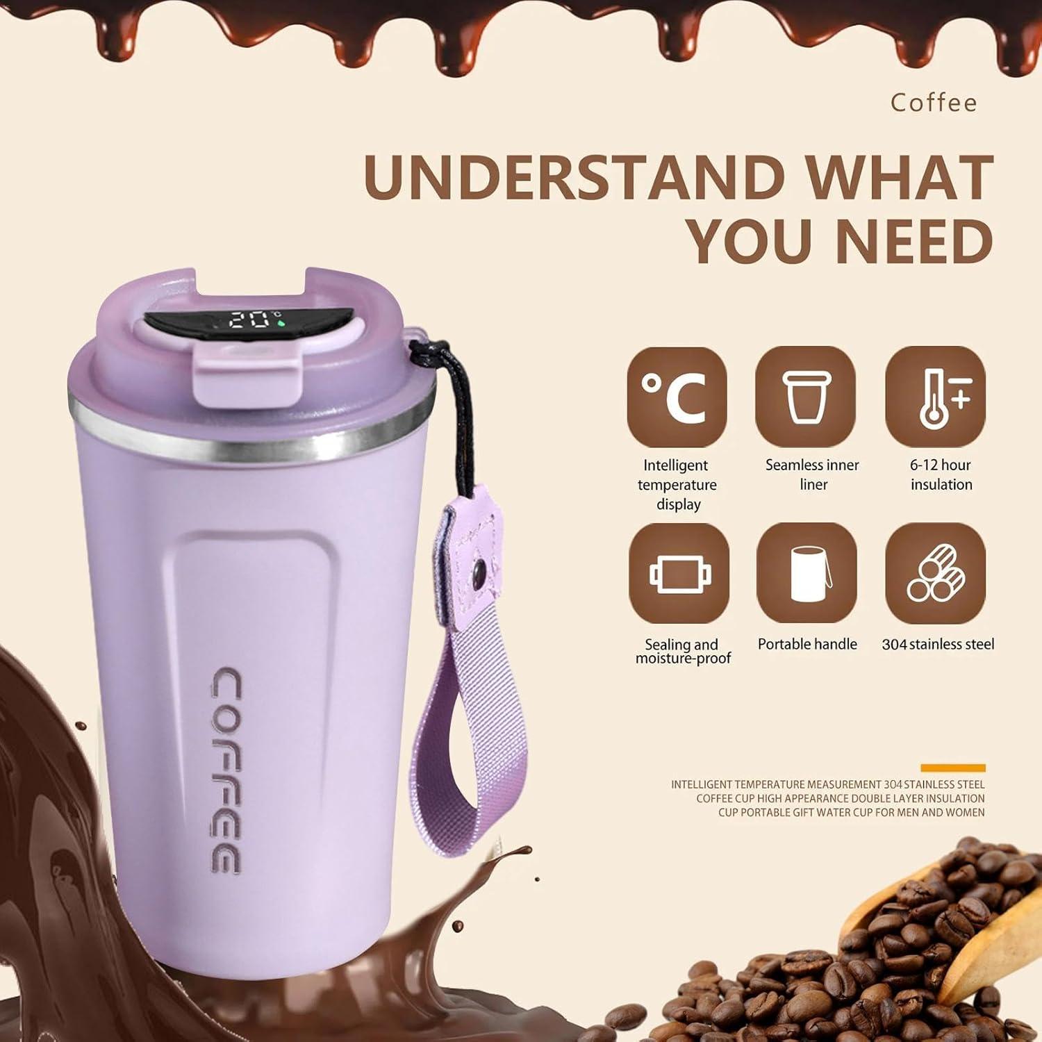 image:imageTasse caf de voyage Tasse isotherme avec affichage numrique de la temprature Conteneurs de boissons sportives Bouteille deau de temprature pour eau th caf et jusViolet