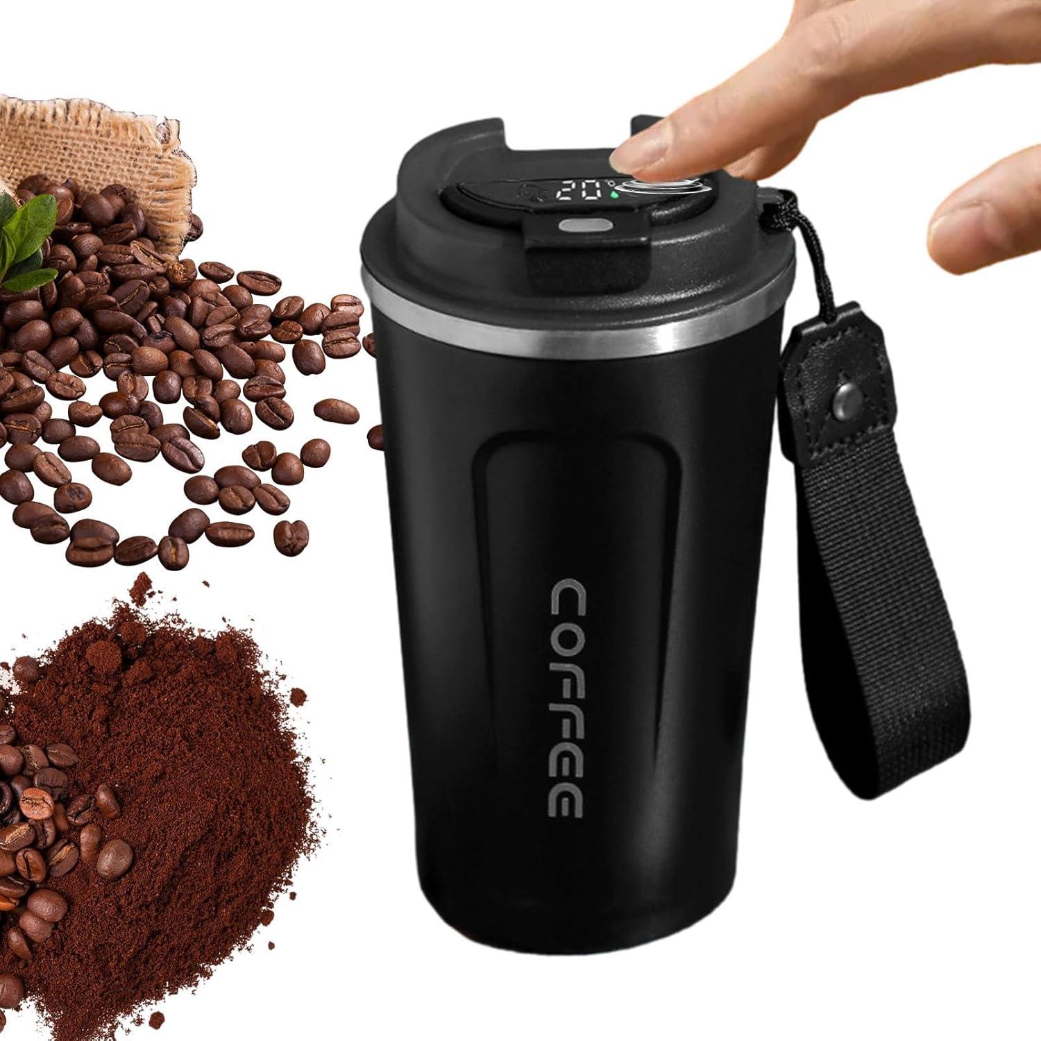 image:imageTasse caf de voyage Tasse isotherme avec affichage numrique de la temprature Conteneurs de boissons sportives Bouteille deau de temprature pour eau th caf et jusNoir