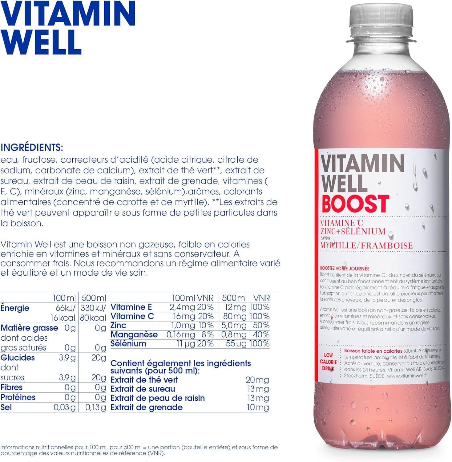 image:imageVitamin Well Boissons enrichies en vitamines et en minraux got pche 12x500ml AntioxidantBoost