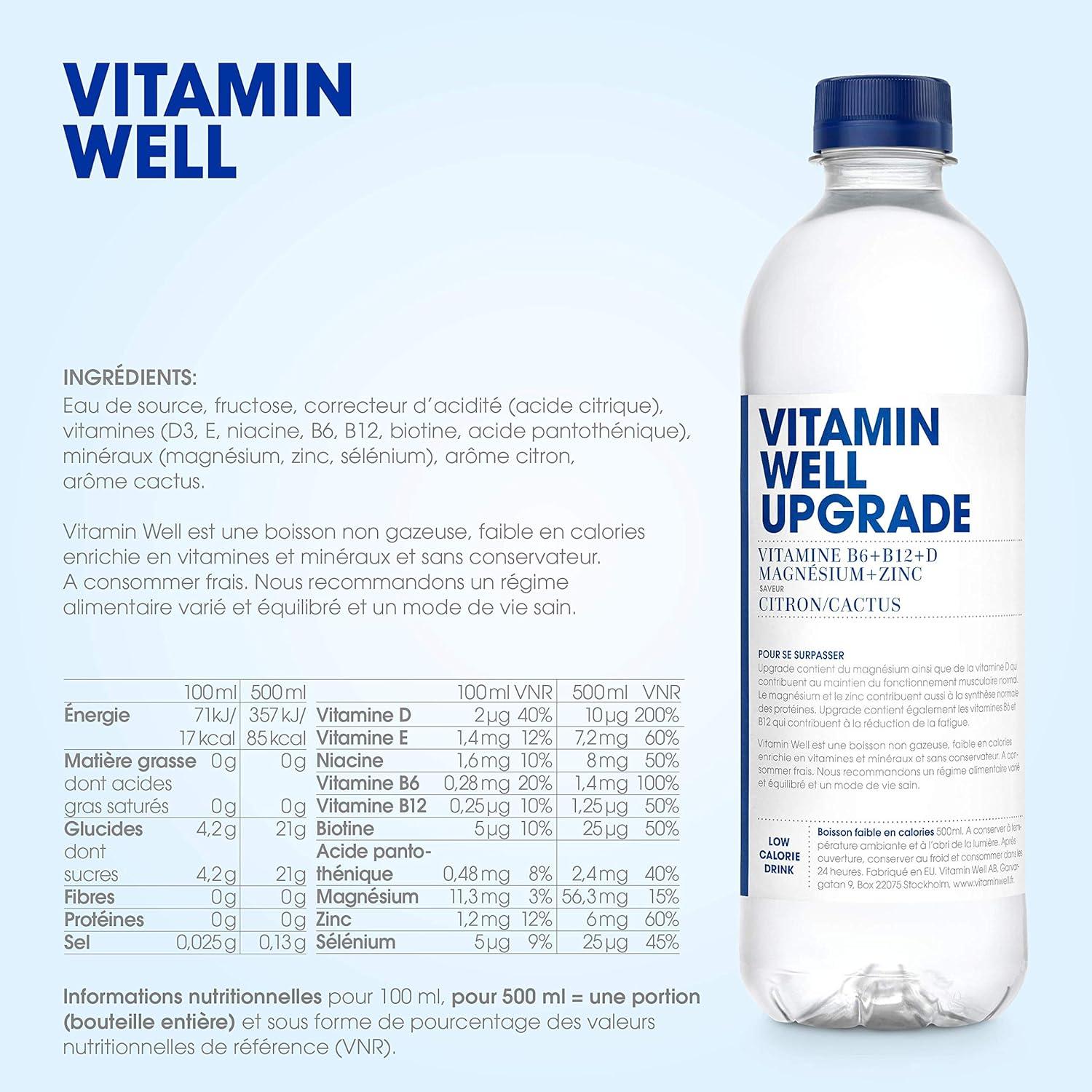 image:imageVitamin Well Boissons enrichies en vitamines et en minraux got pche 12x500ml AntioxidantCitron Cactus