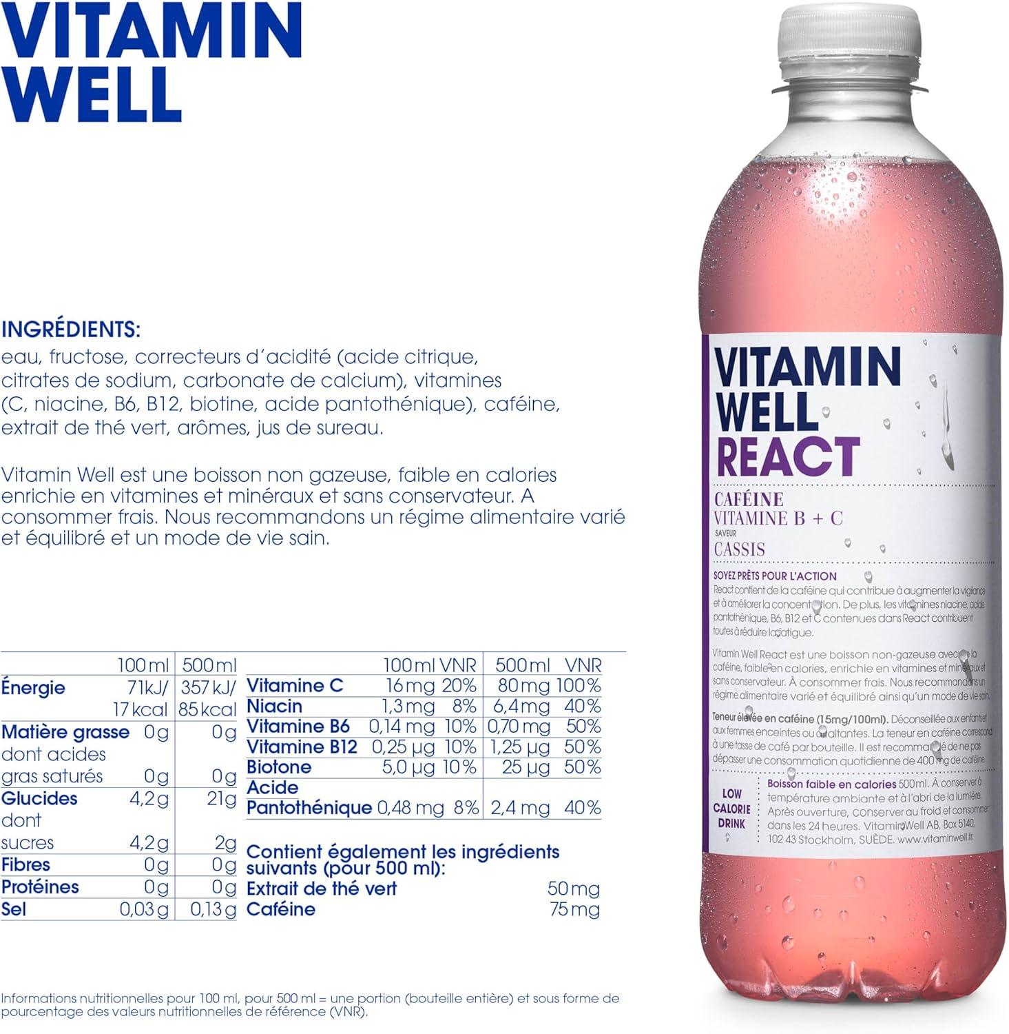 image:imageVitamin Well Boissons enrichies en vitamines et en minraux got pche 12x500ml AntioxidantReact