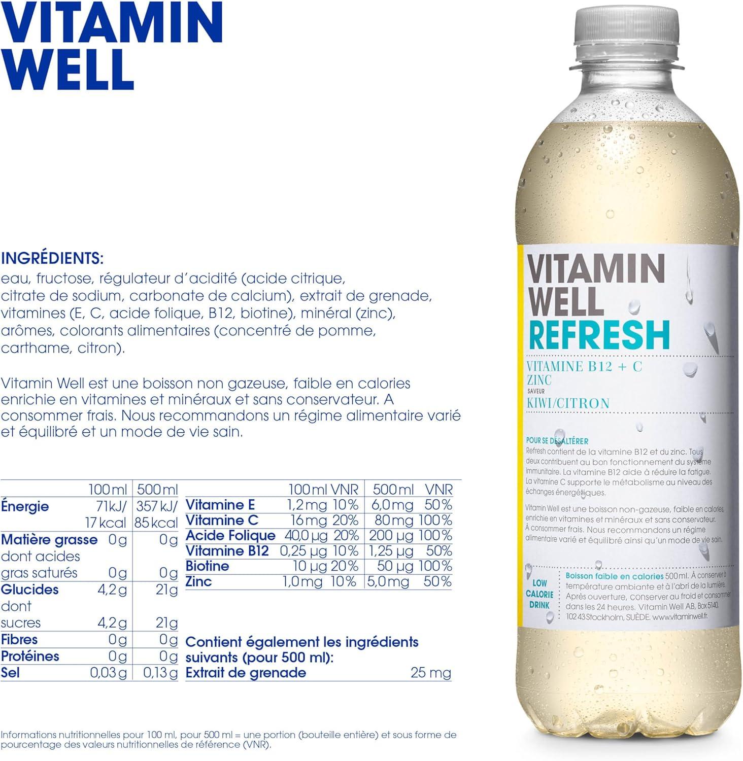 image:imageVitamin Well Boissons enrichies en vitamines et en minraux got pche 12x500ml AntioxidantRefresh