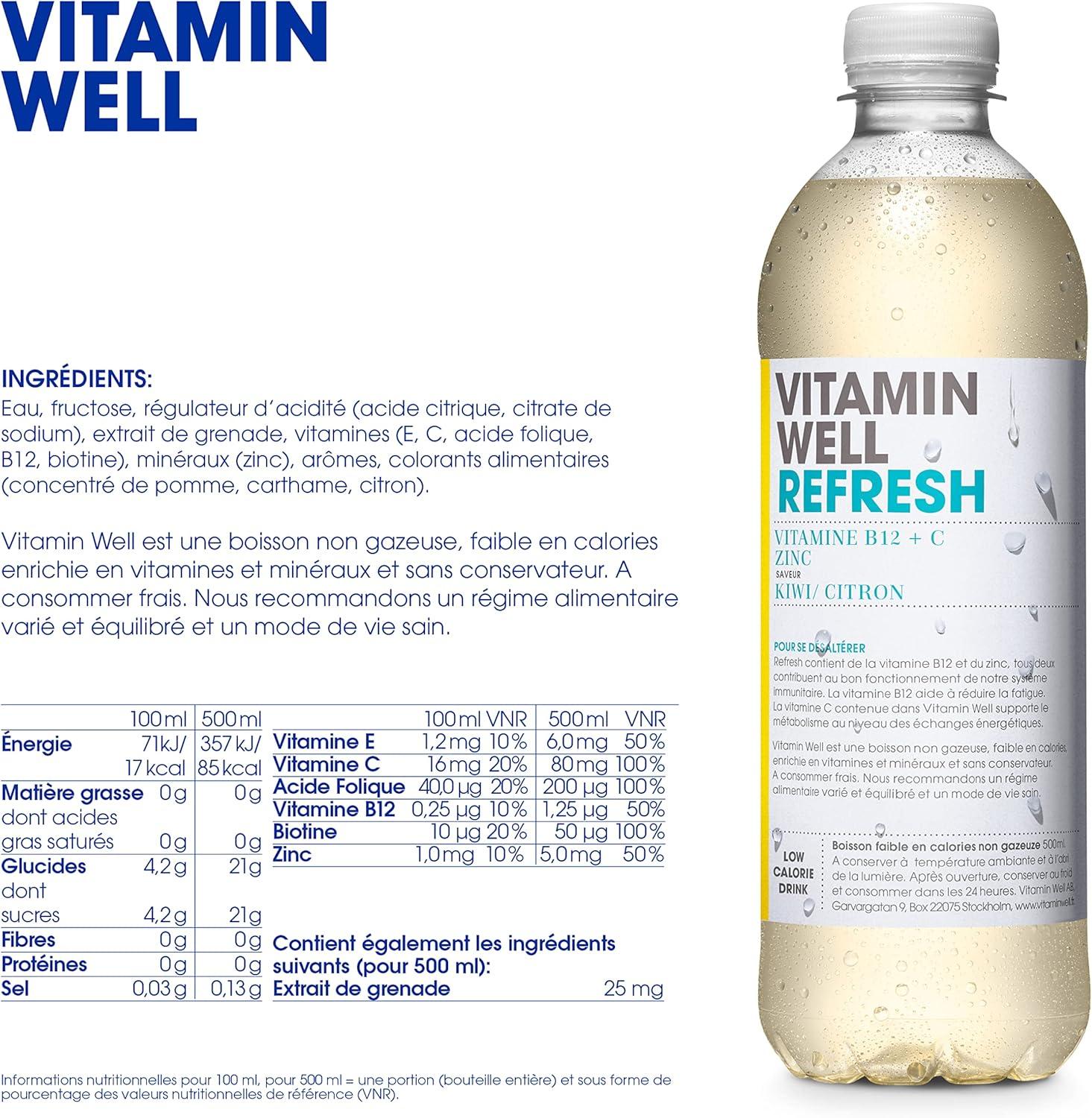 image:imageVitamin Well Boissons enrichies en vitamines et en minraux got pche 12x500ml AntioxidantRefresh