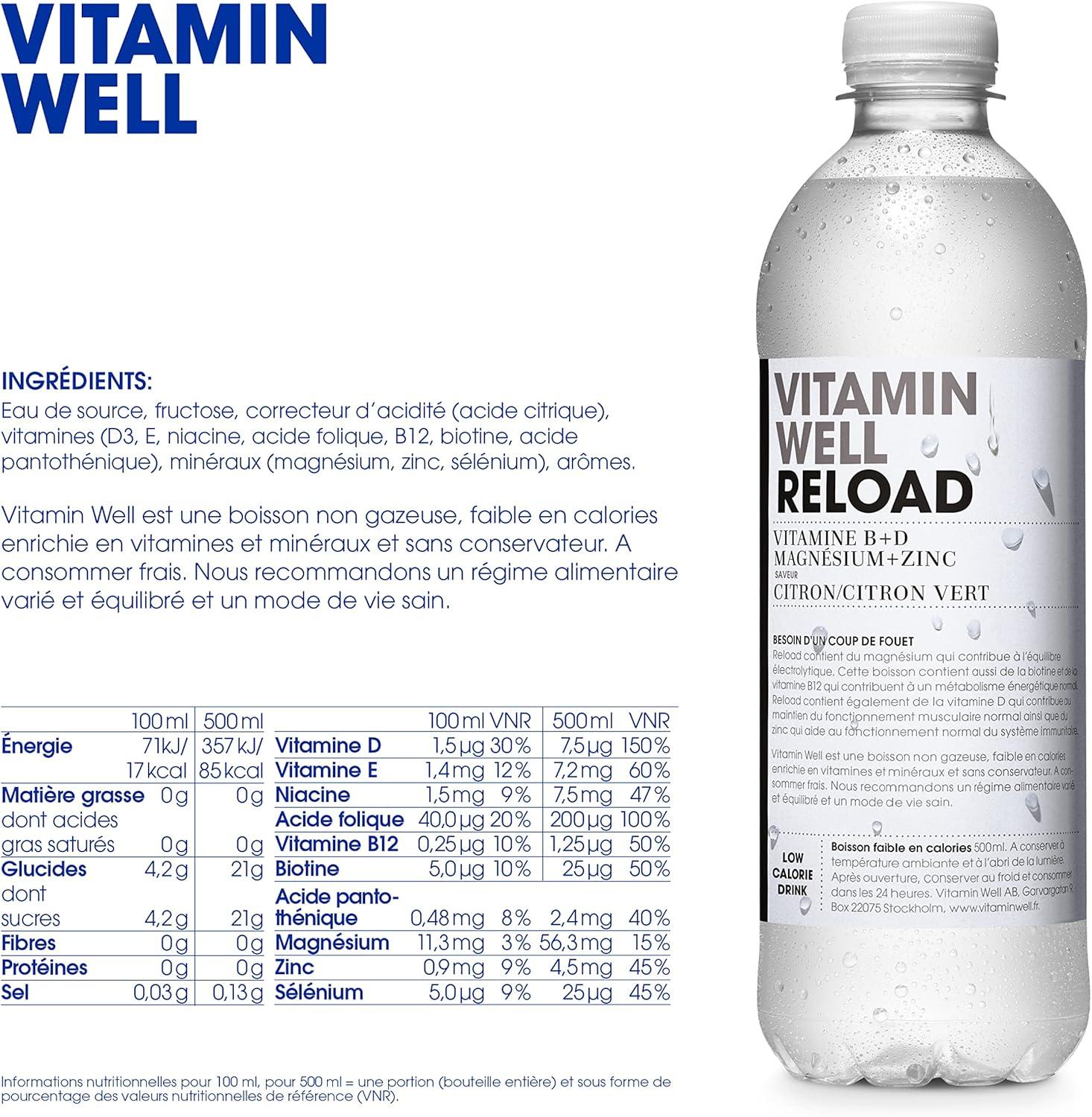 image:imageVitamin Well Boissons enrichies en vitamines et en minraux got pche 12x500ml AntioxidantReload