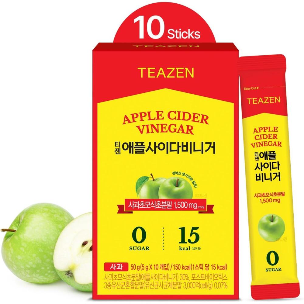 image:imageTEAZEN Vinaigre de Cidre de Pomme Sans Sucre Boisson instantane au th vert 10 sachets Sans sucre vgtalien faible en calories Mlange japonais pour lnergie et le mtabolisme