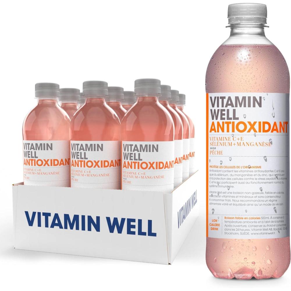 image:imageVitamin Well Boissons enrichies en vitamines et en minraux got pche 12x500ml AntioxidantAntioxidant