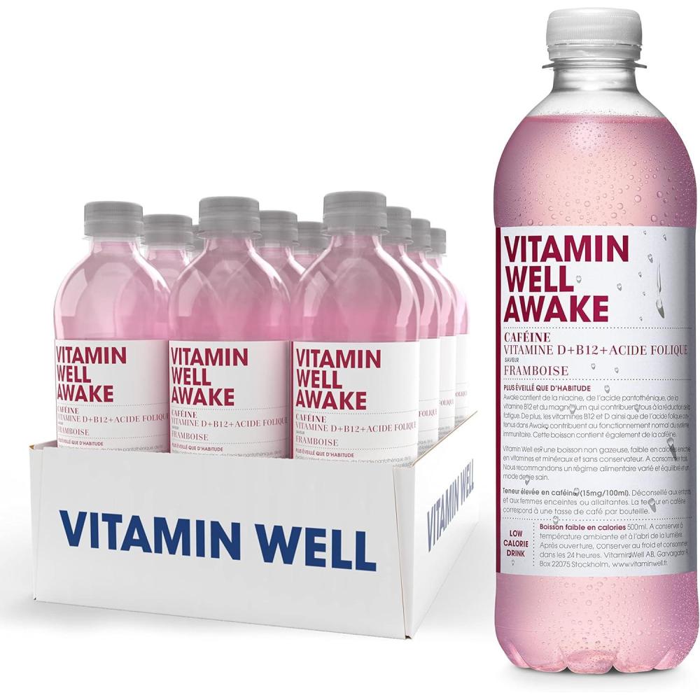 image:imageVitamin Well Boissons enrichies en vitamines et en minraux got pche 12x500ml AntioxidantAwake