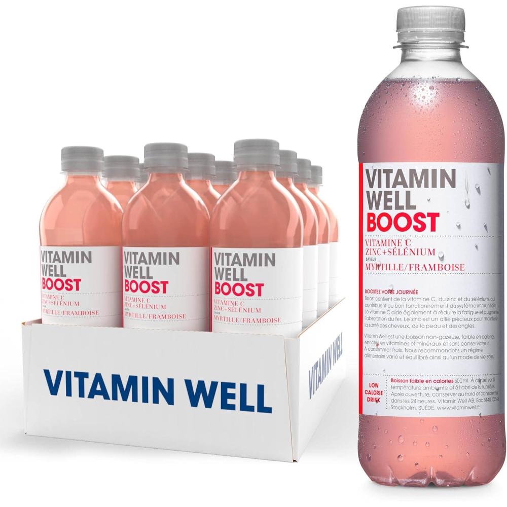 image:imageVitamin Well Boissons enrichies en vitamines et en minraux got pche 12x500ml AntioxidantBoost