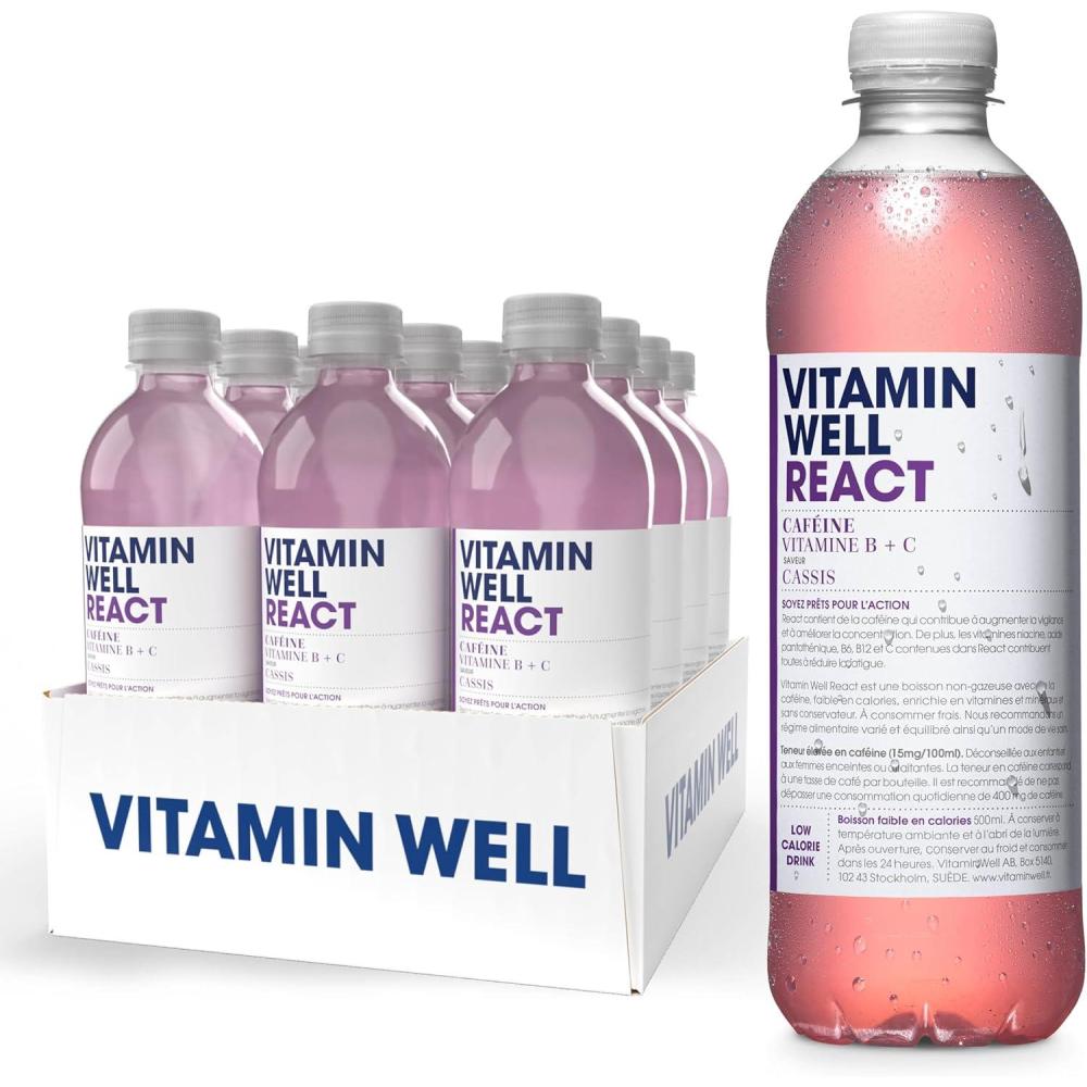 image:imageVitamin Well Boissons enrichies en vitamines et en minraux got pche 12x500ml AntioxidantReact