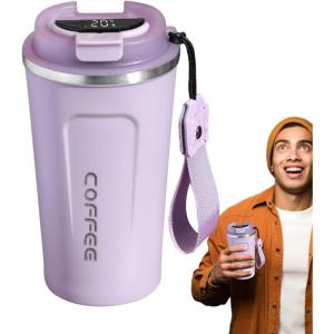 Tasse à café de voyage – Tasse isotherme avec affichage numérique de la température | Conteneurs de boissons sportives | Bouteille d&rsquo;eau de température pour eau, thé, café et jus(Violet)