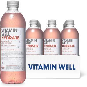 Vitamin Well – Boissons enrichies en vitamines et en minéraux goût pêche, 12x500ml (Antioxidant)(rhubarbe et fraise)