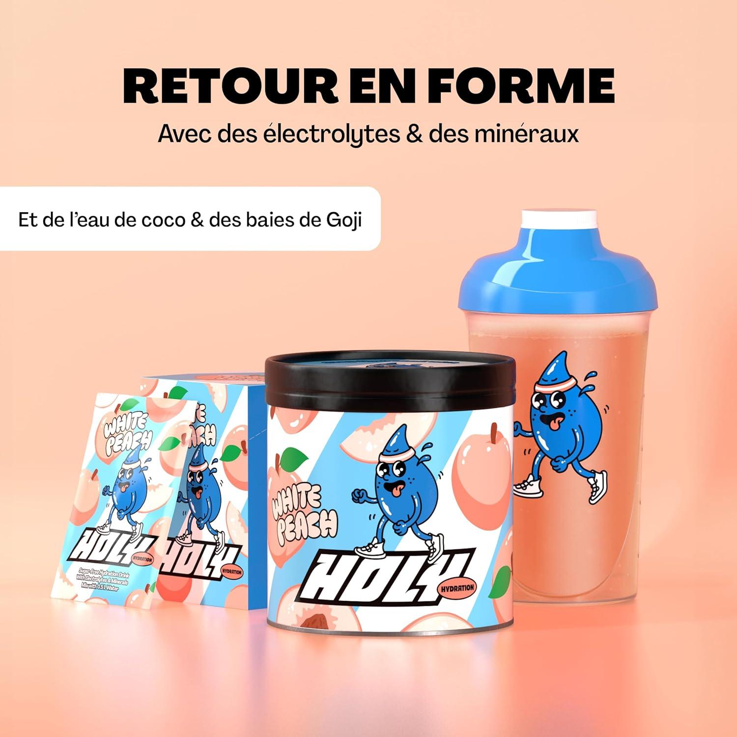 image:imageHOLY Hydration Coconut 50 portions dlectrolytes et minraux prcieux Boisson hydratante Vgtalien avec armes de fruits 100 naturels 350 gWhite Peach