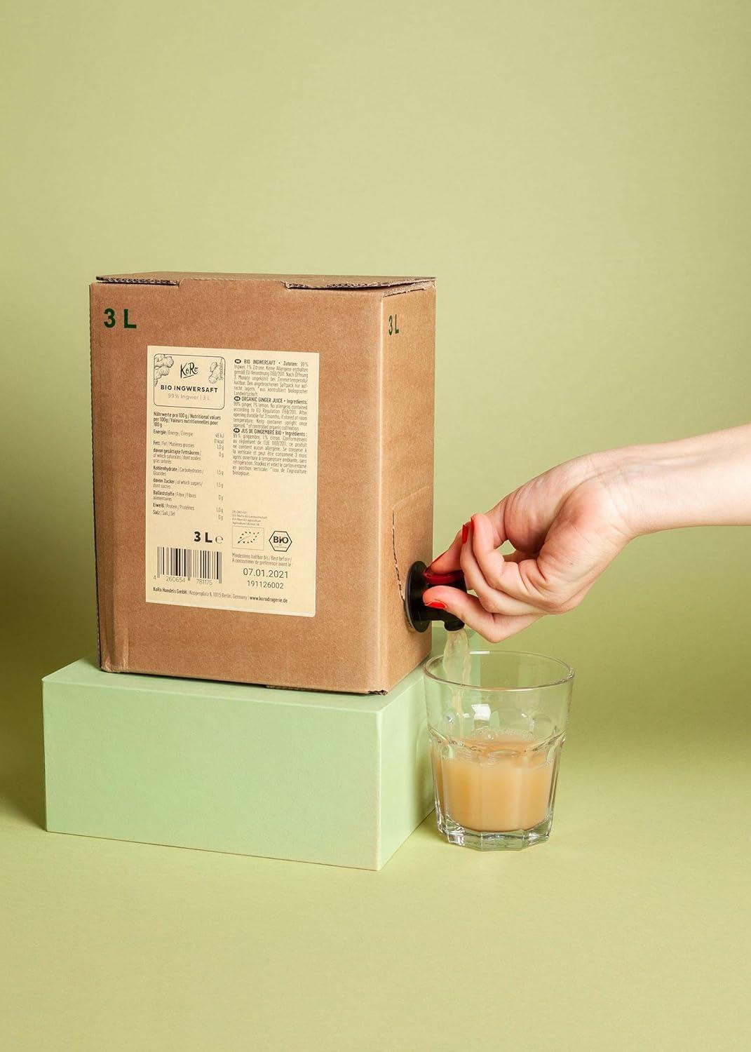image:imageKoRo Pur Jus de Gingembre Bio et Organique BaginBox 3 L Sans Sucre Ajout Sans Colorant ni Conservateur Riche en vitamine CGingembre bio