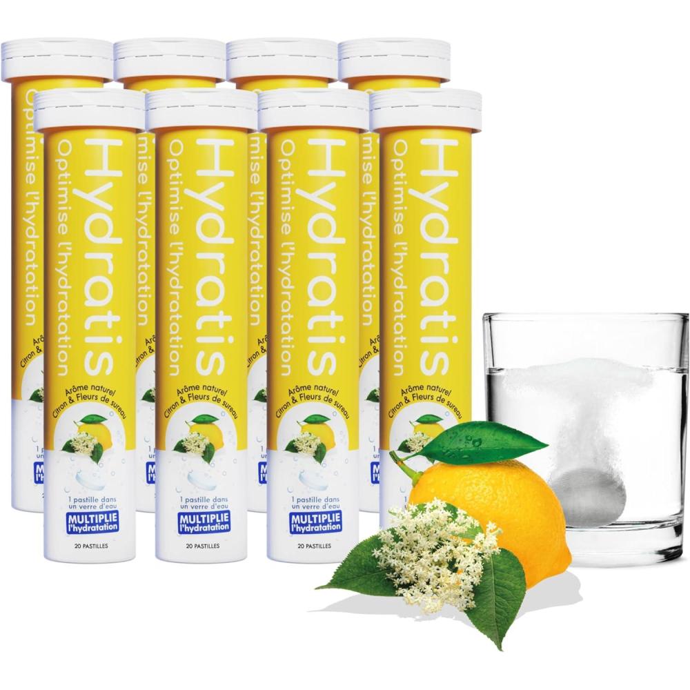 image:imageHYDRATIS  Pastilles Hydratation Electrolytes  CitronFleur de Sureau  Amliore lHydratation et Favorise lnergie  Formule Isotonique  Sport Rcupration Bientre  1 mini tube10 Pastilles8 TUBES