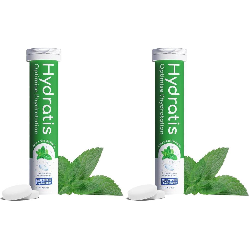 image:imageHYDRATIS Pastilles Hydratation Electrolytes Menthe Amliore lHydratation et Favorise lnergie Formule Isotonique Sport Rcupration Bientre 1 tube 20 Pastilles Lot de 2Pack of 2