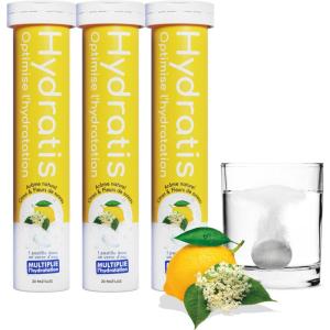 HYDRATIS – Pastilles Hydratation Electrolytes – Citron/Fleur de Sureau – Améliore l&rsquo;Hydratation et Favorise l&rsquo;Énergie – Formule Isotonique – Sport, Récupération, Bien-être – 1 mini tube(10 Pastilles)(3 TUBES)