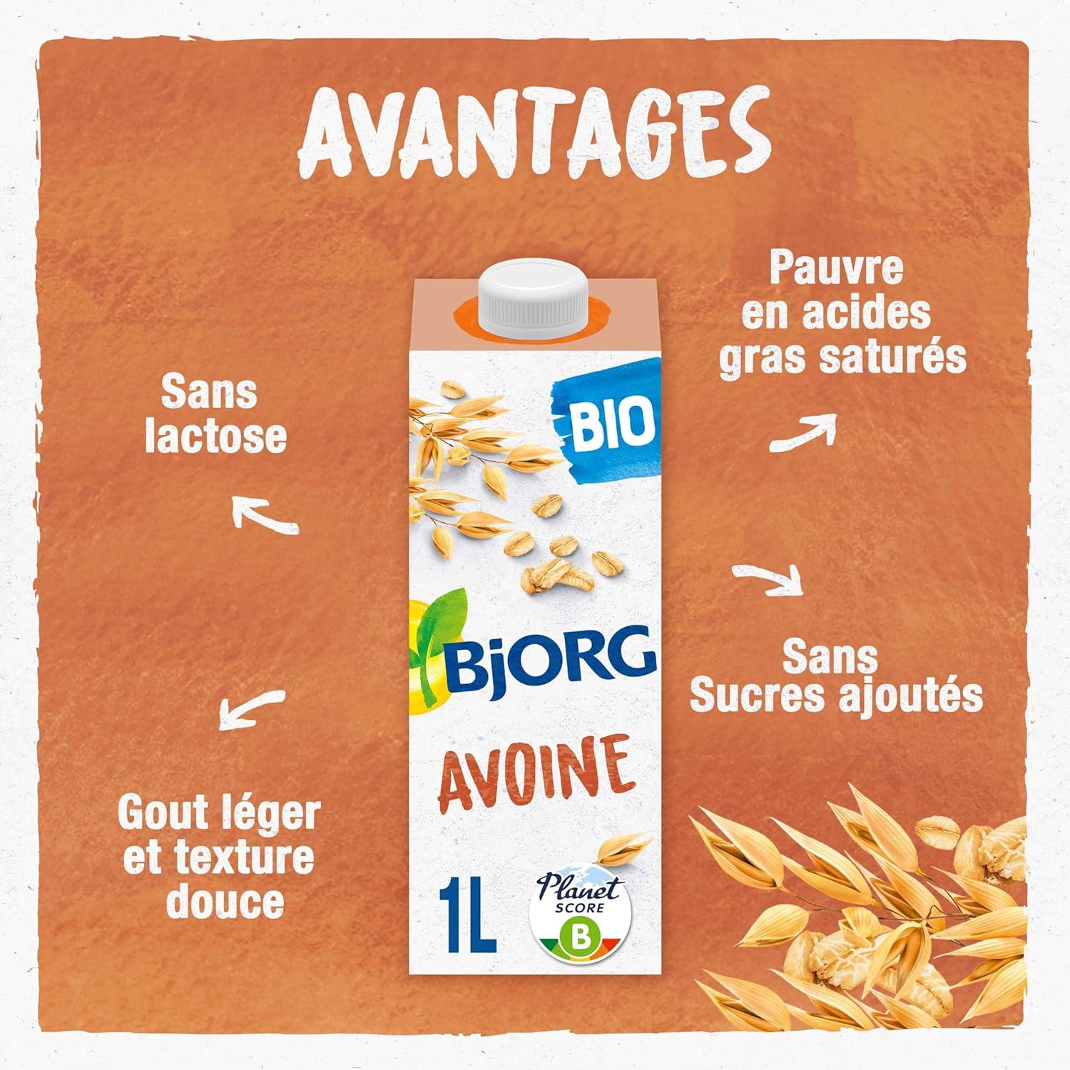 image:imageBJORG Boisson Vgtale Avoine Boisson Bio Sans Sucres Ajouts et Pauvre en Matires Grasses 1 LAvoine Nature 1 L
