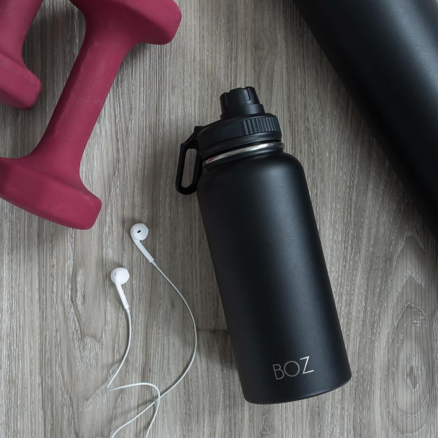 image:imageBOZ Gourde Isotherme En Acier Inoxydable 1L Sans BPA Isolation Sous Vide Gourde Inox Avec Couvercle Anti Germe Bouteille dEau 1 Litre pour Bureau Sport Voiture Randonne Gym Bleu clairNoir