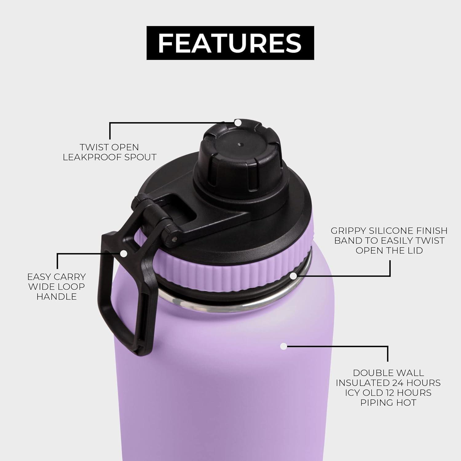 image:imageBOZ Gourde Isotherme En Acier Inoxydable 1L Sans BPA Isolation Sous Vide Gourde Inox Avec Couvercle Anti Germe Bouteille dEau 1 Litre pour Bureau Sport Voiture Randonne Gym Bleu clairLavande