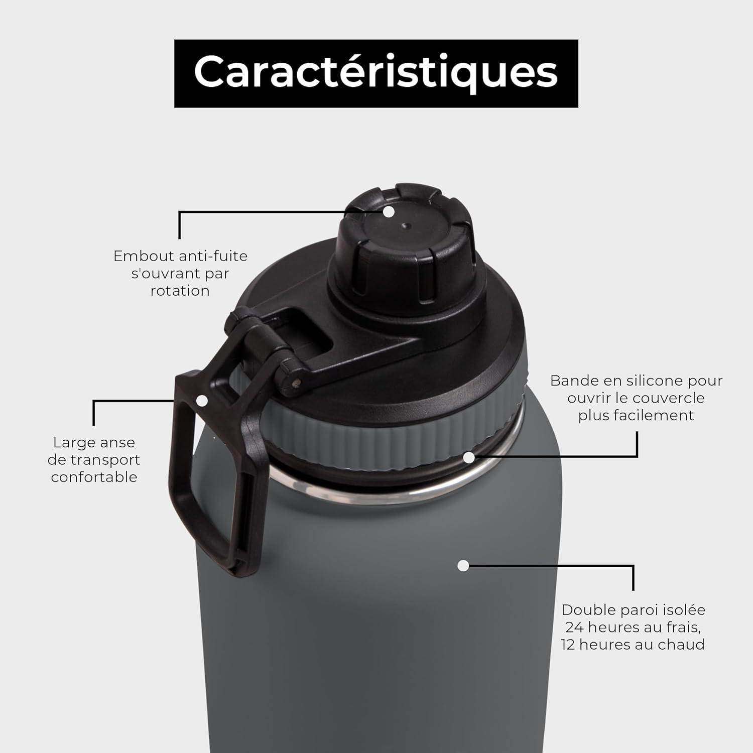 image:imageBOZ Gourde Isotherme En Acier Inoxydable 1L Sans BPA Isolation Sous Vide Gourde Inox Avec Couvercle Anti Germe Bouteille dEau 1 Litre pour Bureau Sport Voiture Randonne Gym Bleu clairGris