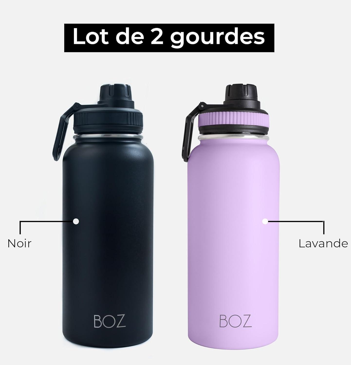 image:imageBOZ Gourde Isotherme En Acier Inoxydable 1L Sans BPA Isolation Sous Vide Gourde Inox Avec Couvercle Anti Germe Bouteille dEau 1 Litre pour Bureau Sport Voiture Randonne Gym Bleu clairNoir Lavande