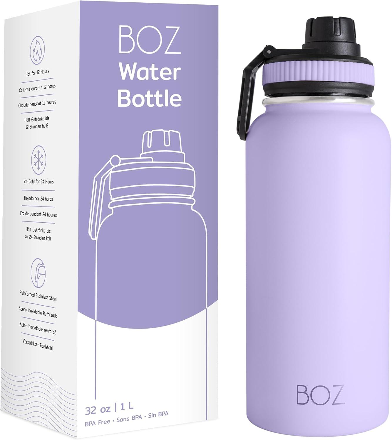 image:imageBOZ Gourde Isotherme En Acier Inoxydable 1L Sans BPA Isolation Sous Vide Gourde Inox Avec Couvercle Anti Germe Bouteille dEau 1 Litre pour Bureau Sport Voiture Randonne Gym Bleu clairLavande