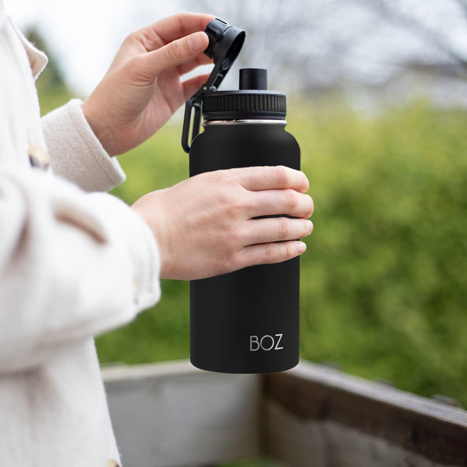 image:imageBOZ Gourde Isotherme En Acier Inoxydable 1L Sans BPA Isolation Sous Vide Gourde Inox Avec Couvercle Anti Germe Bouteille dEau 1 Litre pour Bureau Sport Voiture Randonne Gym Bleu clairNoir
