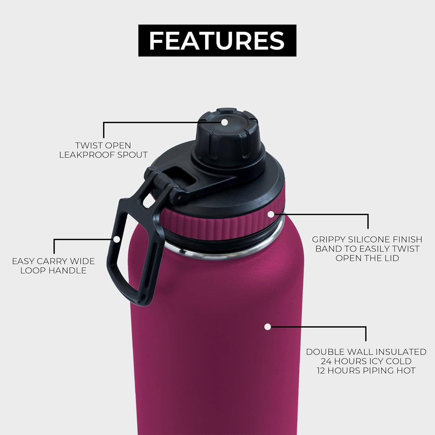 image:imageBOZ Gourde Isotherme En Acier Inoxydable 1L Sans BPA Isolation Sous Vide Gourde Inox Avec Couvercle Anti Germe Bouteille dEau 1 Litre pour Bureau Sport Voiture Randonne Gym Bleu clairPrune