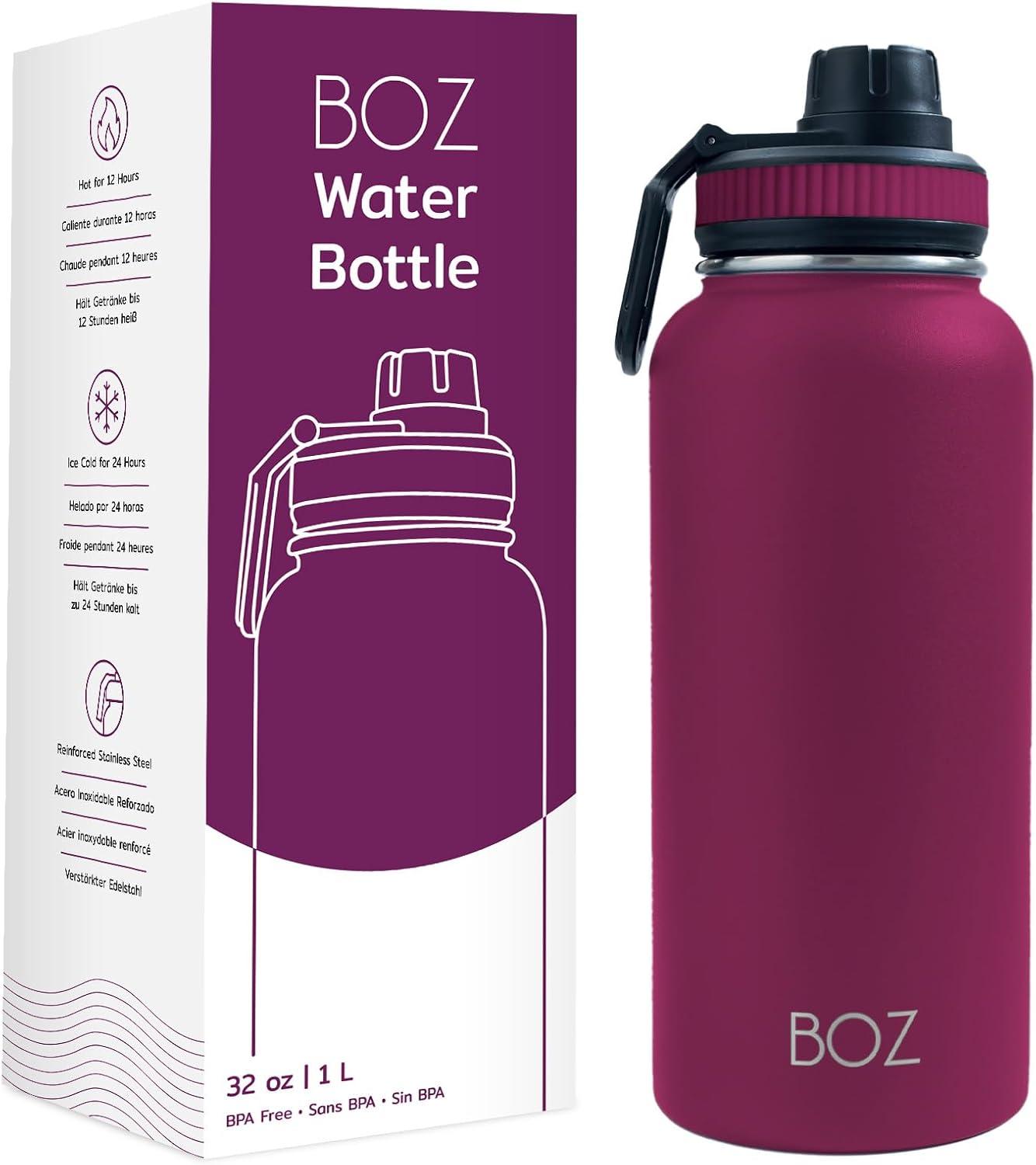 image:imageBOZ Gourde Isotherme En Acier Inoxydable 1L Sans BPA Isolation Sous Vide Gourde Inox Avec Couvercle Anti Germe Bouteille dEau 1 Litre pour Bureau Sport Voiture Randonne Gym Bleu clairPrune