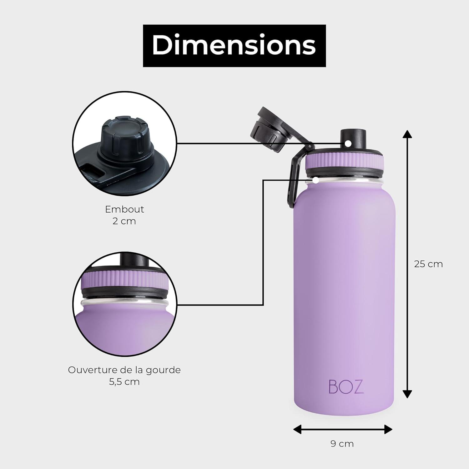 image:imageBOZ Gourde Isotherme En Acier Inoxydable 1L Sans BPA Isolation Sous Vide Gourde Inox Avec Couvercle Anti Germe Bouteille dEau 1 Litre pour Bureau Sport Voiture Randonne Gym Bleu clairNoir Lavande